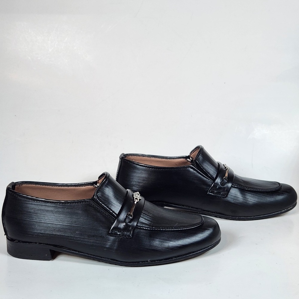 1ST STEP Playboy‎ Handmade Oxford Slip-On Loafer Shoes Boys 10 Black Silver Logo - Picture 3 of 8